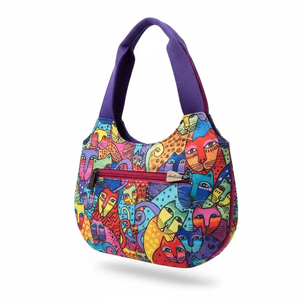#S Laurel Burch Multicolor feline Cat Design Shoulder Bag collectible